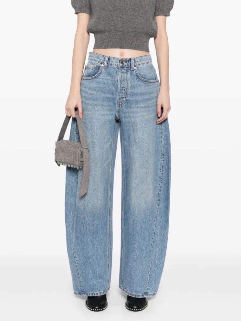 Alexander Wang Blow Up Crystal Logo Balloon Leg Jeans Vintage Light Indigo